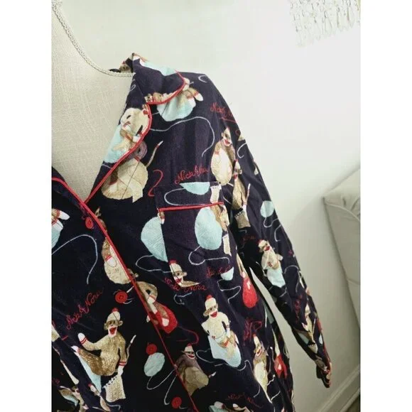 Nick & Nora Monkey Yarn Cotton Purple Flannel Christmas Sleep Pajamas Set XXL 2X - Picture 3 of 9